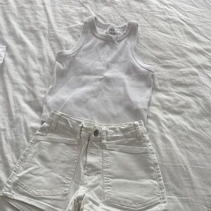 Zara Cream Ribbed Top and Shorts Set